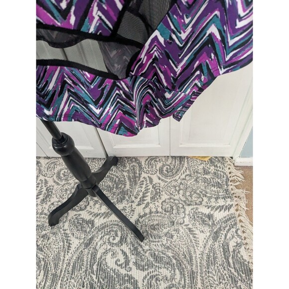 Anthony Richards Top Women 3X Blouse Tunic Black Purple Stretch Mesh Art Chevron - Picture 5 of 13